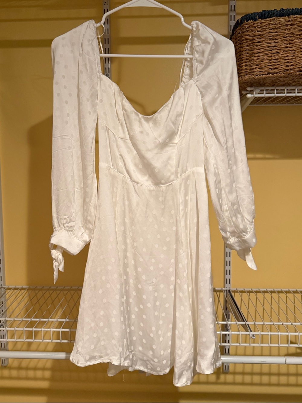 Astr White Polka Dot Long-Sleeve Satin Mini Dress